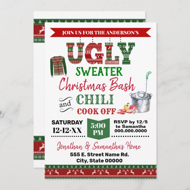 Invitation Sweat et chili moches Cook off Christmas Bash (Devant / Derrière)