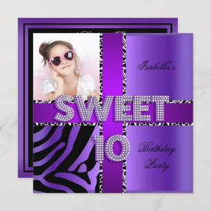 Invitation Sweet 10 10e anniversaire Zebra Vache pourpre Noir