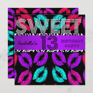 Invitation Sweet 13 13e Anniversaire Lèvres Vache pourpre Noi