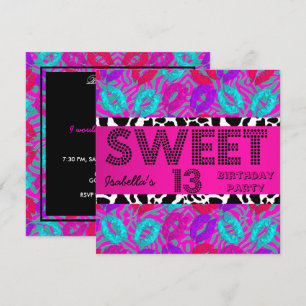 Invitation Sweet 13 13e Anniversaire Lèvres Vache Violet rose