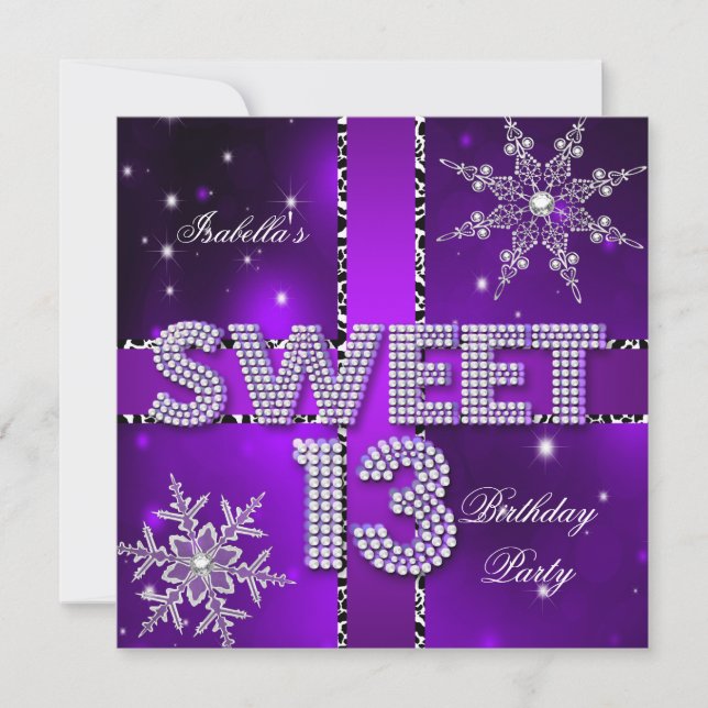 Invitation Sweet 13 13e anniversaire Purple Winter Wonderland (Devant)