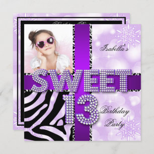Invitation Sweet 13 13e anniversaire Zebra Cow violet noir