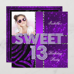 Invitation Sweet 13 13e anniversaire Zebra Parties scintillan