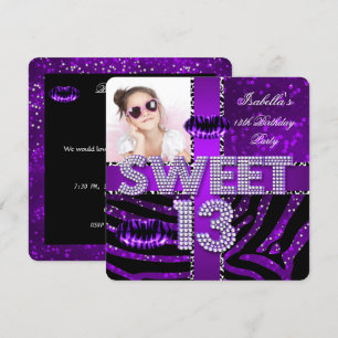 Invitation Sweet 13 13e anniversaire Zebra Parties scintillan