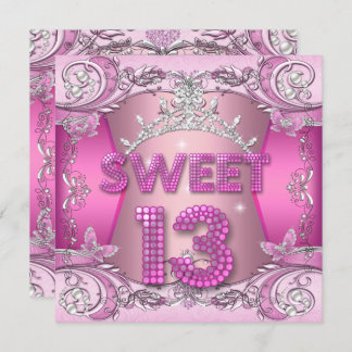 Invitation Sweet 13 13e fête d'anniversaire Pink Silver Tiara