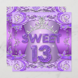 Invitation Sweet 13 13e fête d'anniversaire Purple Silver Tia