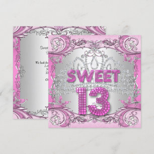 Invitation Sweet 13 13e Soirée Rose Tiara fête d'anniversaire