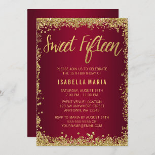 Invitation Sweet 15 Bourgogne Parties scintillant or Quincean