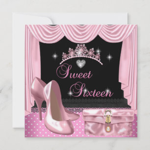 Invitation Sweet 16 16e anniversaire rose noir blanc