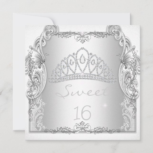 Invitation Sweet 16 16e SWEET SIXTEEN Blanc Tiara Anniversair (Devant)