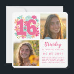 Invitation Sweet 16 16th Birthday Party Photo<br><div class="desc">Belle,  élégante,  jolie,  dorée fantaisie,  brillante,  aquarelle de fleurs peintes par l'artiste Pip qui met en évidence le numéro 16 Faites vos propres cartes sucrées spéciales personnalisées 16,  qui restera un souvenir du jour pour toujours. Vous devez remplacer l'exemple de photographie par le vôtre.</div>