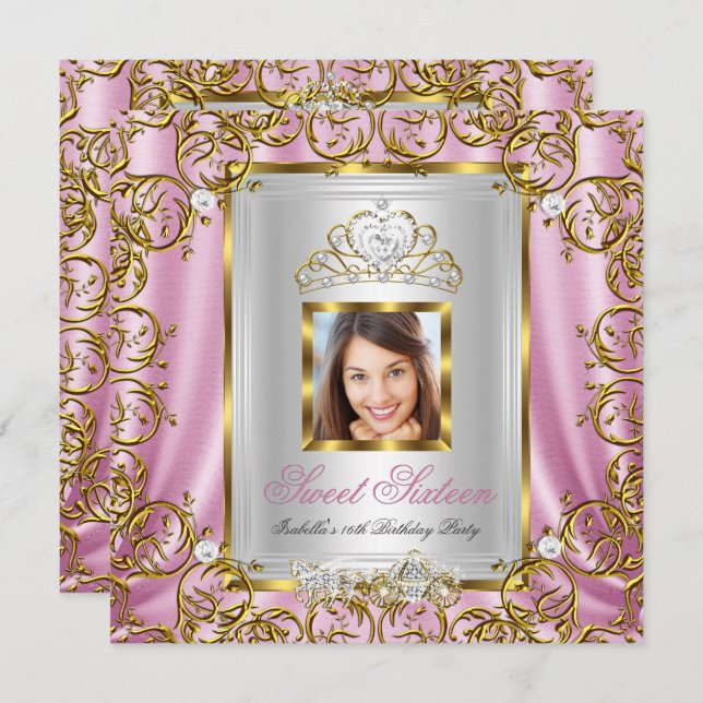 Invitation Sweet 16 16th Birthday Pink Gold Photo (Devant / Derrière)
