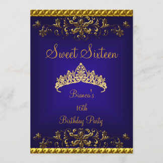 Invitation Sweet 16 16th Deep Blue Gold Diamond Tiara