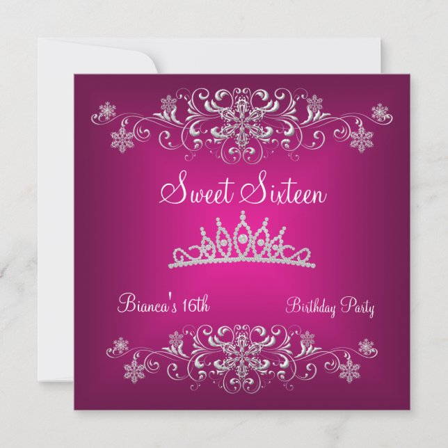 Invitation Sweet 16 16th Rose Silver Diamond Tiara (Devant)