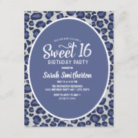 Invitation Sweet 16 à motif léopard bleu