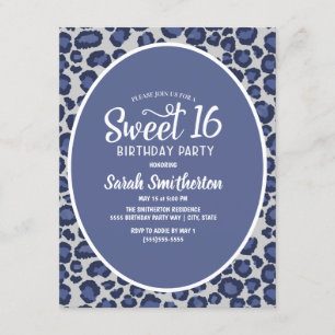 Invitation Sweet 16 à motif léopard bleu