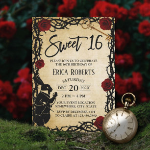 Invitation Sweet 16 Alice Vintage en Wonderland Thorn & Rose