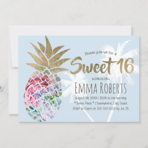 Invitation Sweet 16 Ananas Floral Tropical & Palm Tree