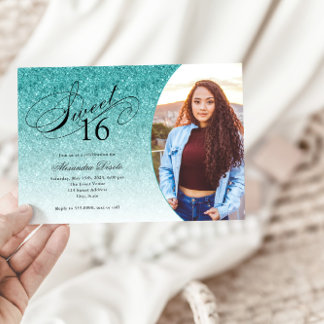 Invitation Sweet 16 Anniversaire Aqua Blue Parties scintillan