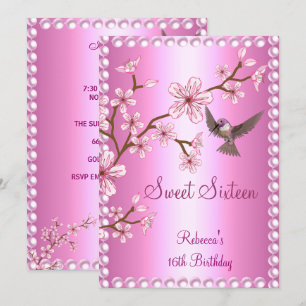 Invitation Sweet 16 Anniversaire Asiatique Pink Pearl Fleurs