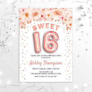 Invitation Sweet 16 Anniversaire - Ballons d'or Rose