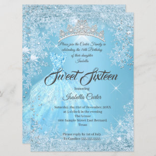 Invitation Sweet 16 Anniversaire Cendrillon Bleu Flocon de ne