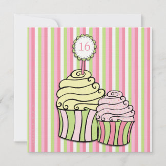 Invitation Sweet 16 Anniversaire Cupcake Parlor Fête rayée