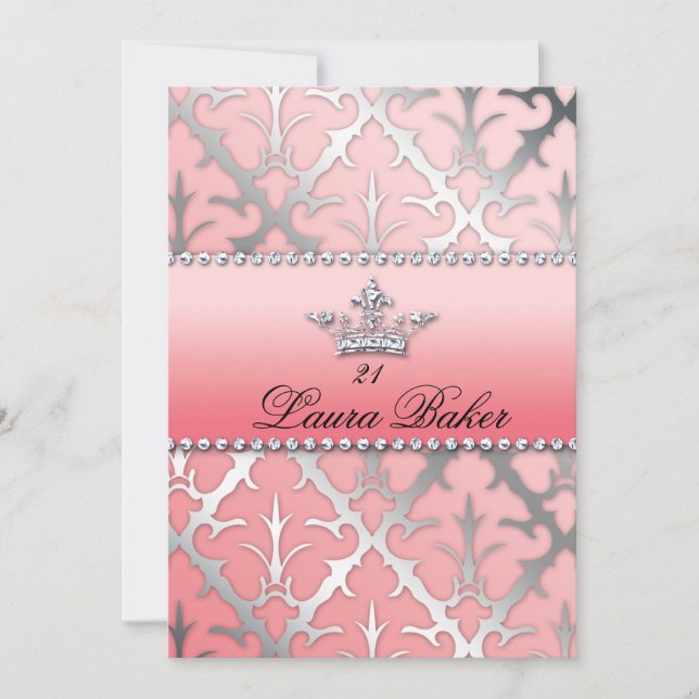 Invitation Sweet 16 Anniversaire Damask Baby shower Couronne (Devant)