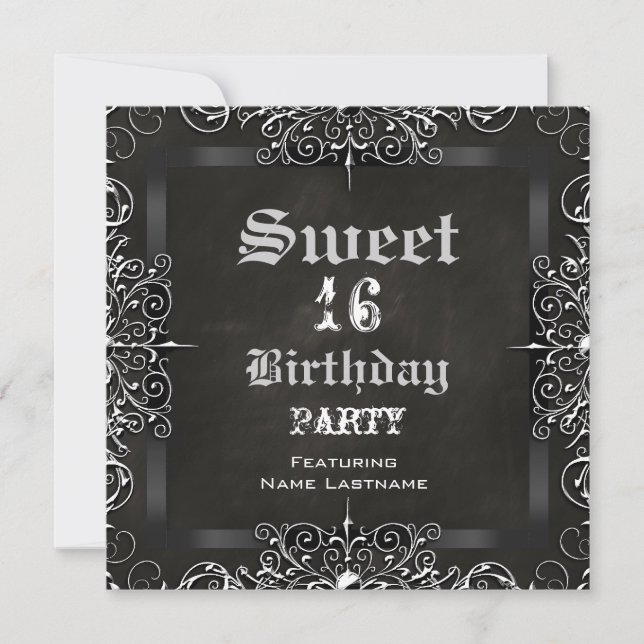 Invitation Sweet 16 Anniversaire de fête Chalkboard Black Ant (Devant)