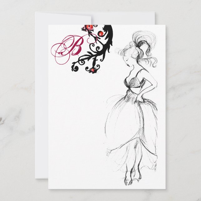 Invitation SWEET 16 ANNIVERSAIRE DE FÊTE MONOGRAM Rouge Black (Devant)