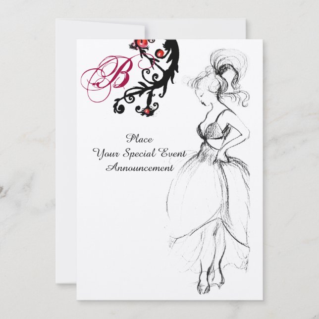 Invitation SWEET 16 ANNIVERSAIRE DE FÊTE MONOGRAM Rouge Black (Devant)