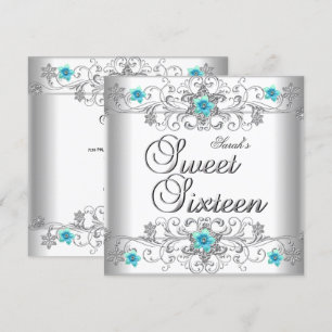 Invitation Sweet 16 Anniversaire de fête Turquoise Bleu Blanc