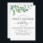 Invitation Sweet 16 Anniversaire de verdure botanique<br><div class="desc">Green Watercolor Les invitations pour la fête d'anniversaire comprennent une belle et élégante typographie de scénario avec une végétation moderne et élégante pour la spéciale Sweet 16 (sweet sixteen - 16e) Anniversaire Célébration.</div>