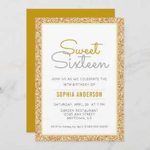 Invitation Sweet 16 Anniversaire Faux Gold Parties scintillan