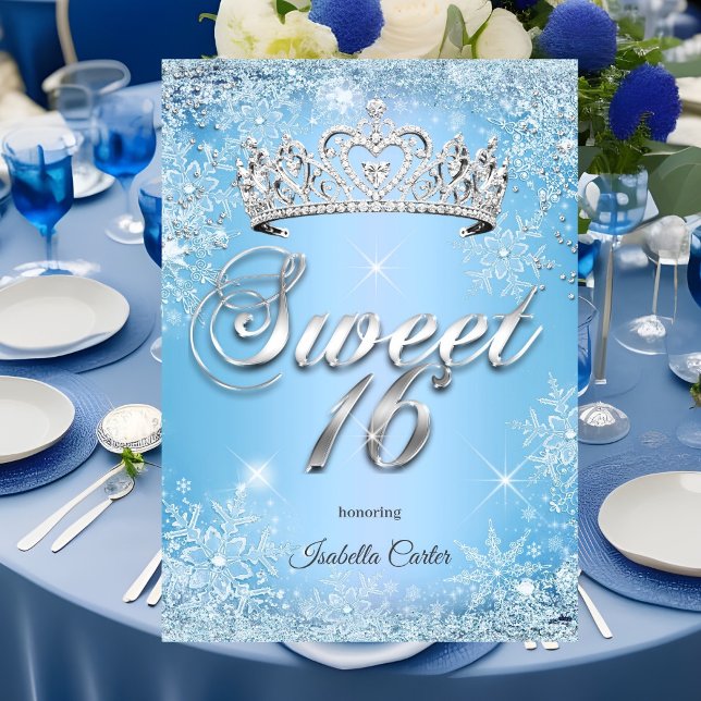 Invitation Sweet 16 Anniversaire Fête Bleu Flocon de neige hi (Créateur téléchargé)