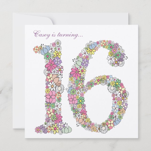 Invitation Sweet 16 Anniversaire Fête Printemps Fleur Invitat (Devant)