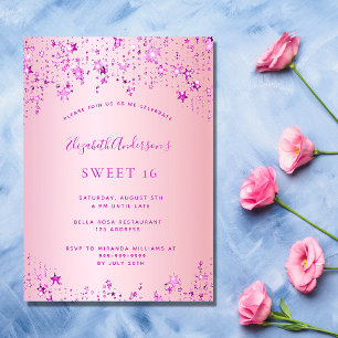 Invitation Sweet 16 anniversaire fête rose étoiles luxe