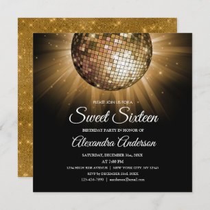 Invitation Sweet 16 Anniversaire Gold Disco Ball