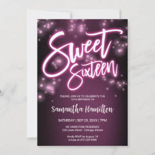 Invitation Sweet 16 Anniversaire Hot rose Neon Fête Foncé