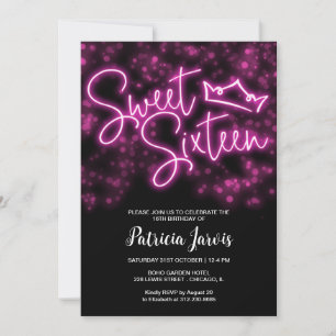 Invitation Sweet 16 Anniversaire Hot rose Neon Fête Foncé