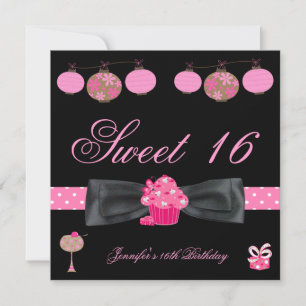 Invitation Sweet 16 Anniversaire Noir Rose Blanc Spot 4