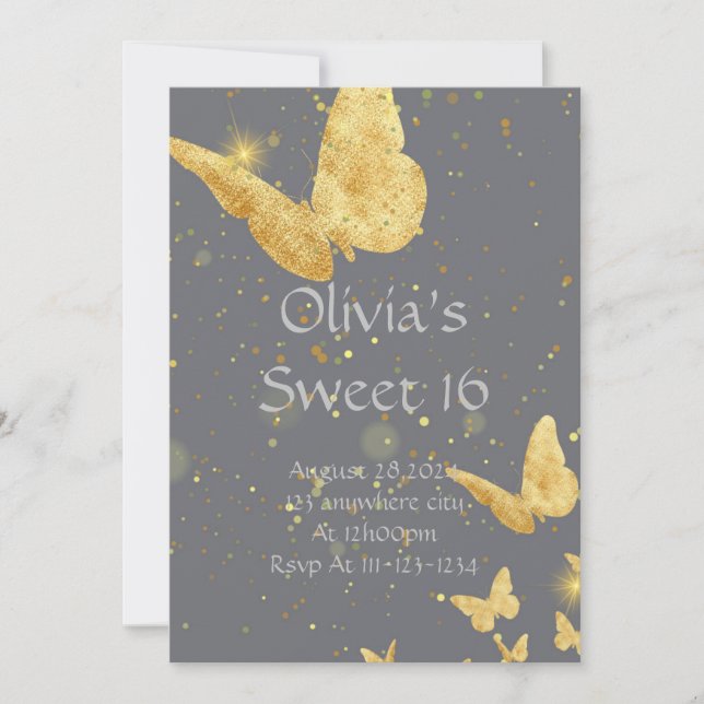 INVITATION SWEET 16 ANNIVERSAIRE OR D'INVITATION (Devant)