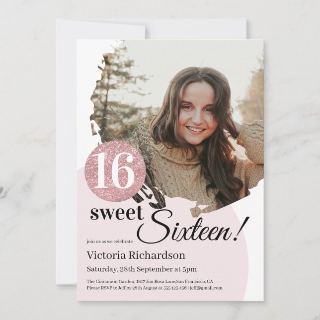 Invitation Sweet 16 Anniversaire Parties scintillant rose mod (Devant)