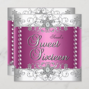 Invitation Sweet 16 Anniversaire Pink Pearl Diamant blanc