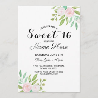 Invitation Sweet 16 Anniversaire Pink White Flower Mint