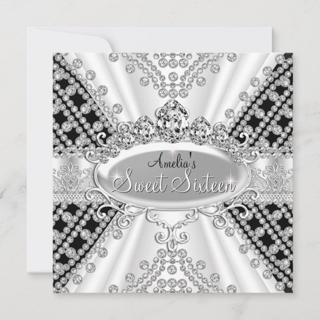 Invitation Sweet 16 Anniversaire Princesse Diamants Noirs Inv (Devant)