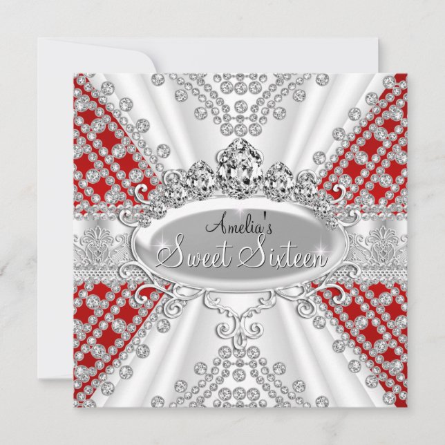 Invitation Sweet 16 Anniversaire Princesse Diamants rouges In (Devant)