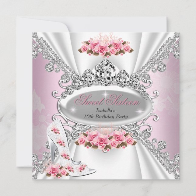 Invitation Sweet 16 Anniversaire Princesse Rose Tiara Rose Ta (Devant)