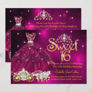 Invitation Sweet 16 Anniversaire prune Robe Rose Tiara Carria