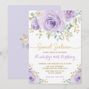 Invitation Sweet 16 Anniversaire Purple Gold Sweet sixteen Fl